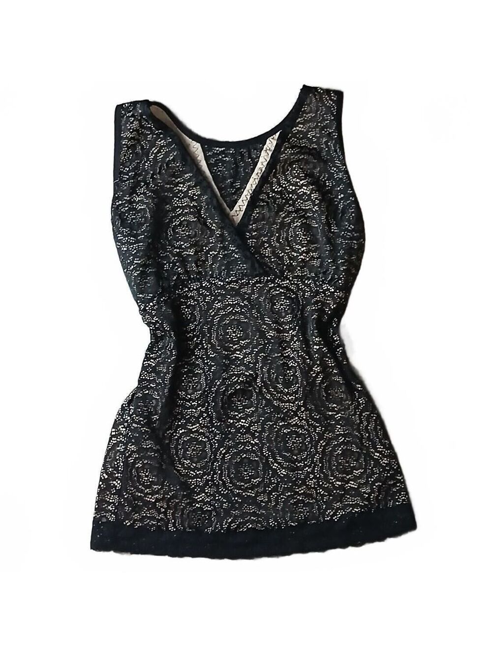 Larry Levine Black Lace  Tank Floral Mesh Surplice Top Shapewear Medium E/76